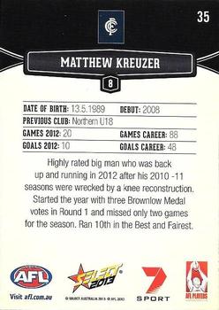 2013 Select AFL Champions #35 Matthew Kreuzer Back